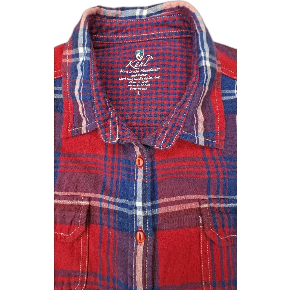 Kuhl Shirt Womens Large Red Blue Plaid Button Down Long Sleeve Cotton Outdoor - Picture 3 of 10